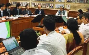 <p>The officials of MoHUA and Ministry of Railways deliberate with representatives of JICA over ‘Station Area Development along Mumbai-Ahmedabad High Speed Rail’ (Project-SMART) in New Delhi on Monday.</p>