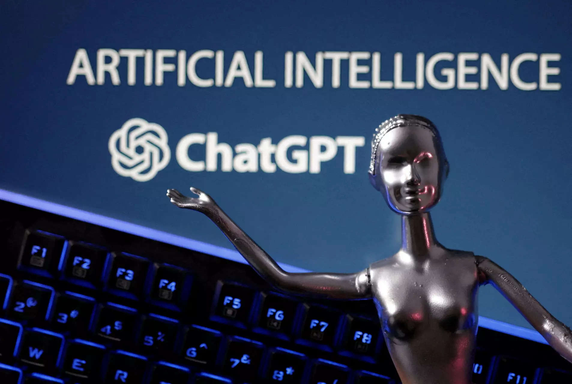<p>FILE PHOTO: ChatGPT logo and AI Artificial Intelligence words are seen in this illustration taken.</p>