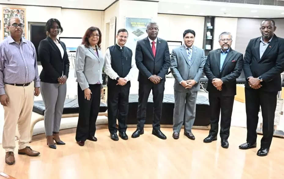 <p>Alkesh Kumar Sharma, Secretary, MeitY, with the visiting Trinidad &amp; Tobago technical delegation in New Delhi on Monday.</p>