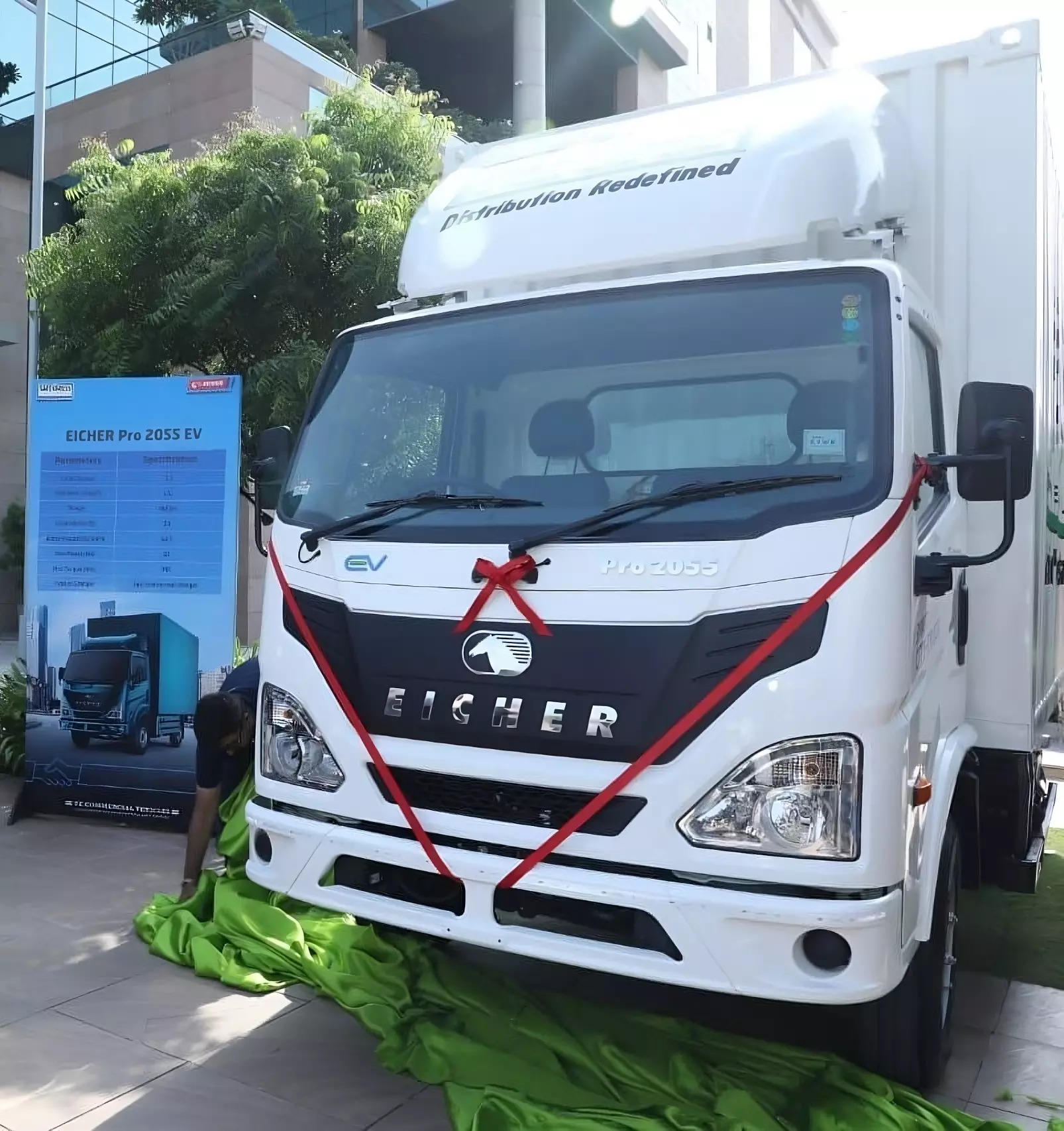 <p>Eicher Pro 2055 EV will be built on Eicher's established electric vehicle technology already in use in intra-city bus applications. It has a deck length of 12ft and will come equipped with two fully built container solutions. </p>