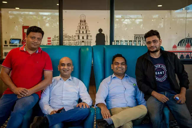 <p>(From left) Sankar Bora, Vineet Rao, Sourjyendu Medda and Rajat Shikhar, founders of Dealshare</p>