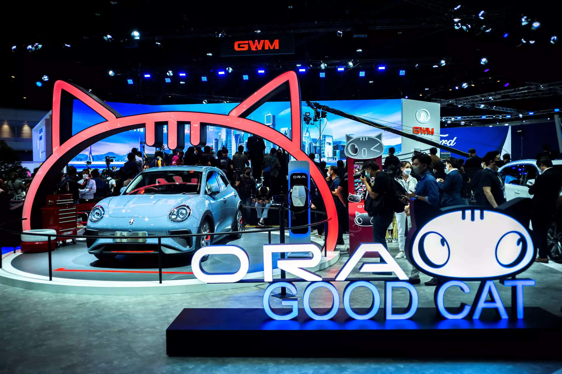 <p>EV car Good Cat by Ora, a brand by Great Wall Motors, is displayed at the Bangkok International Motor show in Bangkok, Thailand, March 22, 2022.</p>