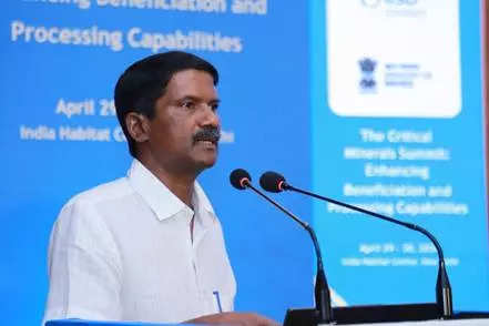 <p>Secretary, Ministry of Mines, VL Kantha Rao speaks at the summit in New Delhi on Monday.</p>