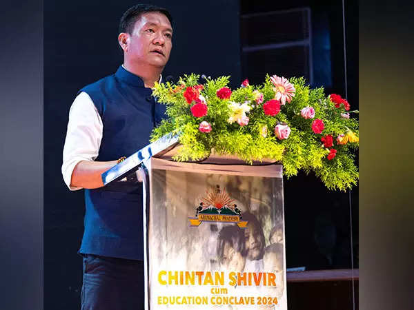 <p>Arunachal Pradesh Chief Minister Pema Khandu speaks at the 3-day Chintan Shivir cum Education Conclave - 2024 in Itanagar on Saturday.</p>