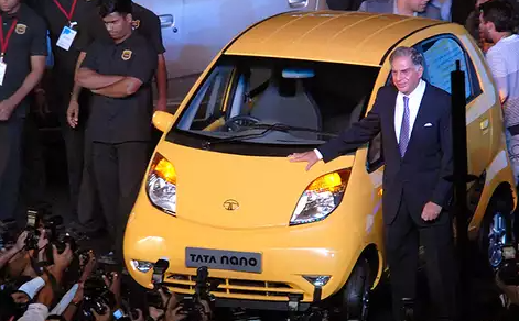 <p>Ratan Tata with Nano</p>