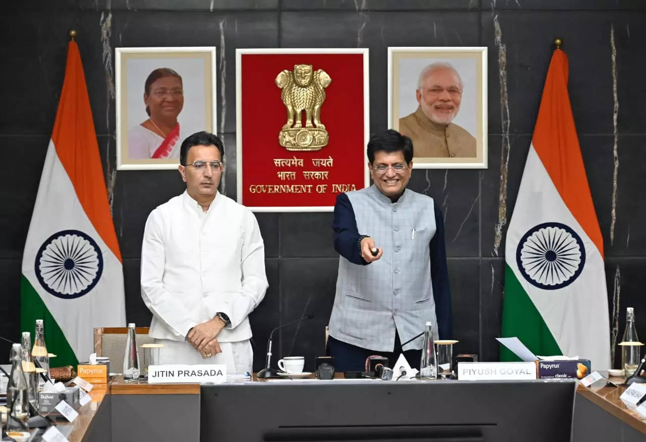 <p>Union Minister of Commerce and Industry Piyush Goyal and MoS Jitin Prasada at EEPC India's 70th anniversary celebrations in New Delhi on Thursday.</p>