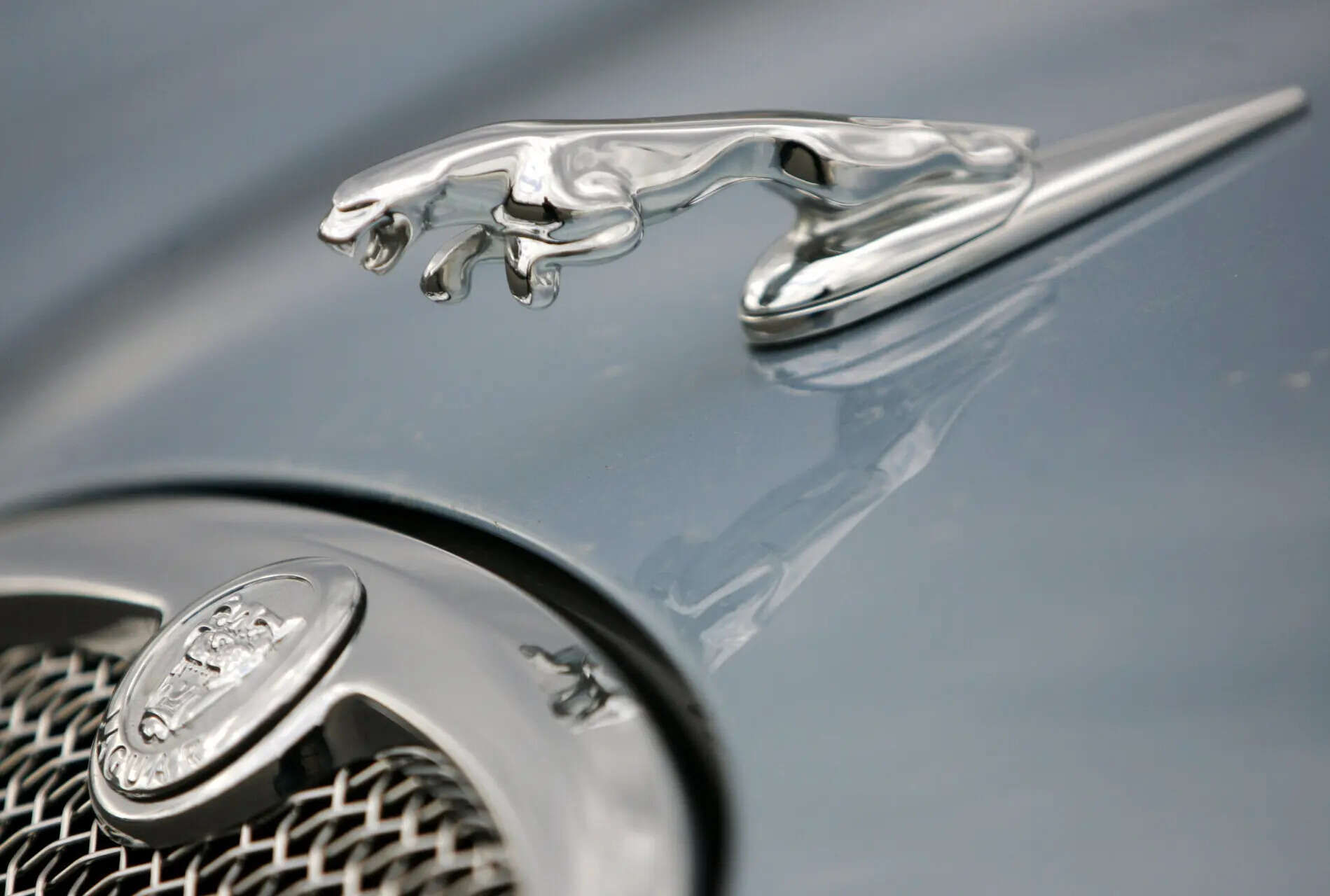 <p>FILE - The hood ornament and a portion of the grill of a Jaguar automobile is shown at a dealership in Norwood, Mass. on March 26, 2008.(AP Photo/Steven Senne, file)</p>