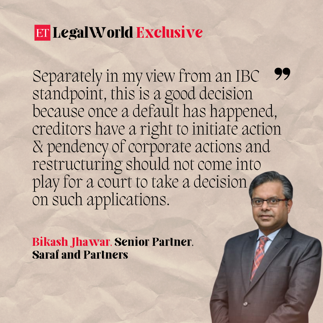 <p>Bikash Jhawar, Senior Partner at Saraf and Partner on the NCLAT approving NCLT order for not approving the Scheme of Arrangement between Jaiprakash Associates Limited, Jaypee Infrastructure Development Limited, and Lenders due to the events leading to the filing and admission of the Section 7 application against Jaiprakash Associates Limited</p>
