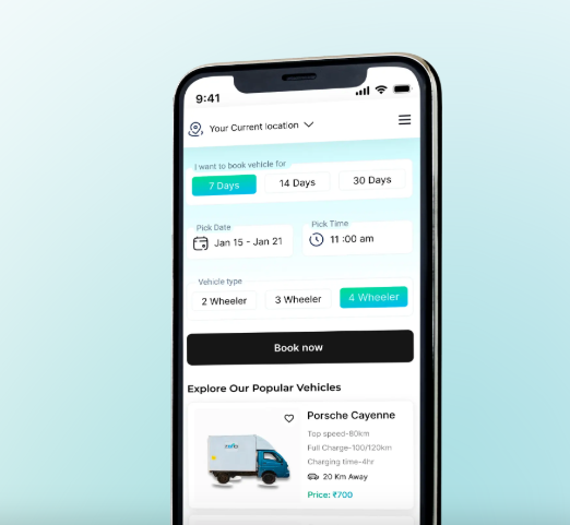 <p>The ZEVO Rental App offers users detailed specifications of electric vehicles available for rent, such as range, top speed, and charging time.</p>