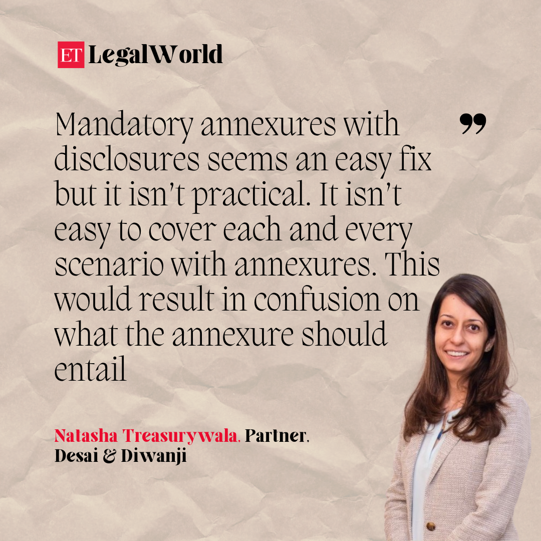 <p>Natasha Treasurywala, Partner, Desai and Diwanji speaks with ETLegalWorld on mandatory disclosure to solve the challenge associated with false disclosure in the context of Sebi's BGDL order.</p>