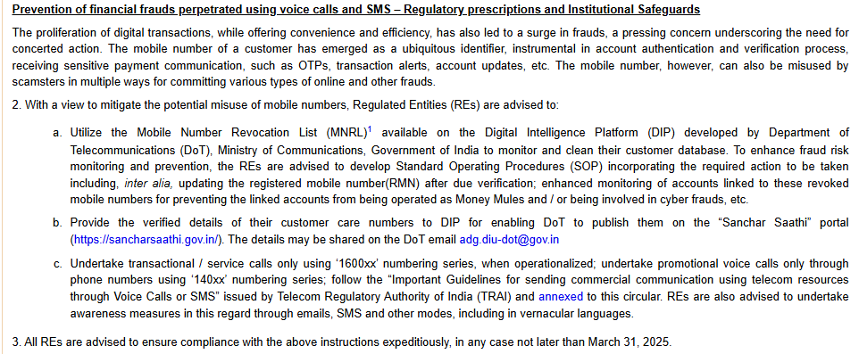 <p><b>Prevention of financial frauds perpetrated using voice calls and SMS – Regulatory prescriptions and Institutional Safeguards</b></p>