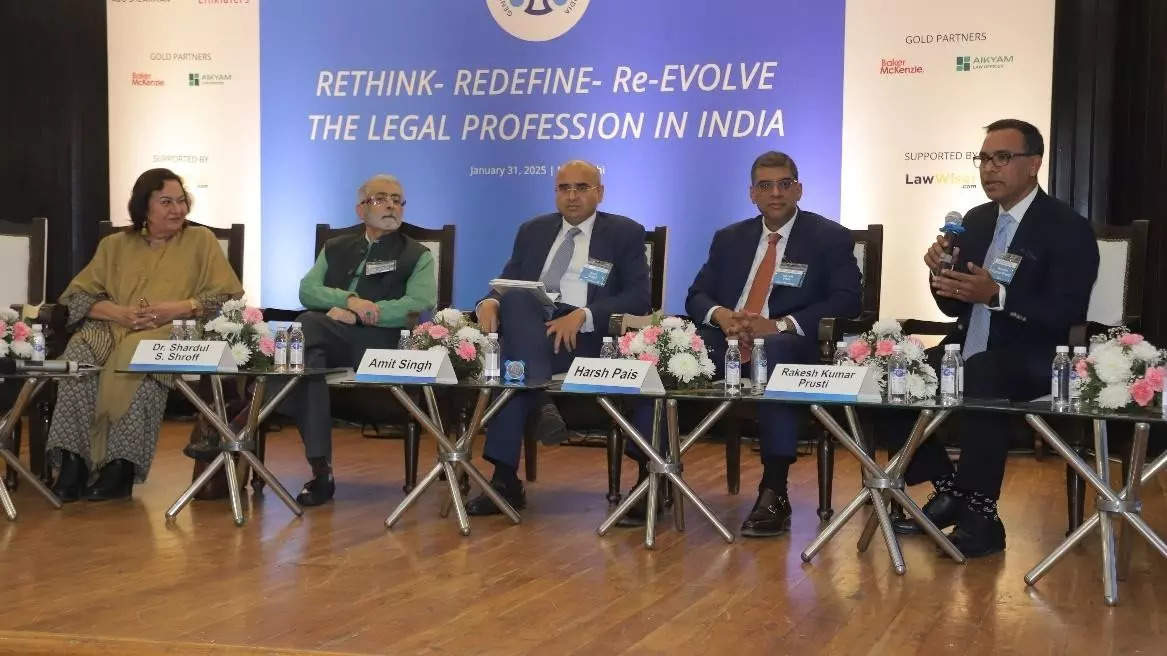 <p>Panel on Statutory Recognition of In-house Counsels (L-R - Dr. Pinky Anand, Senior Advocate SC FCiarb, Dr. Shardul S. Shroff, Founder and Executive Chairman, Shardul Amarchand Mangaldas, Amit Singh, Partner, Head of the India Group and Head, South and South-East Asia Capital Markets, Linklaters, Harsh Pais, Partner (London), A&O Shearman, Rakesh Kumar Prusti, Group General Counsel, Oyo)</p>