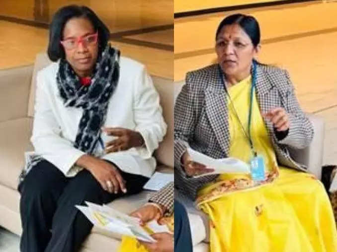 <p>Minister of State for Women and Child Development Savitri Thakur and Jamaica's Dione Jennings, Permanent Secretary of the Ministry of Labour and Social Security, during a bilateral discussion in New York on Thursday.</p>