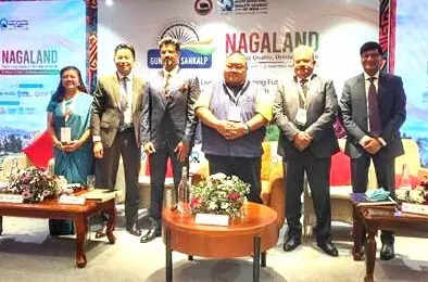 <p>Temjen Imna Along, Minister of Tourism and Higher Education, Govt of Nagaland, Jaxay Shah, Chairperson, QCI, during the event in Kohima on Thursday.</p>