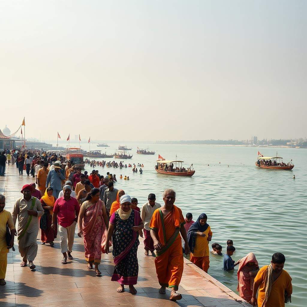 <p>I walk among devotees along the ghats of Prayagraj, witnessing sacred bathing rituals at the confluence of holy rivers.</p>