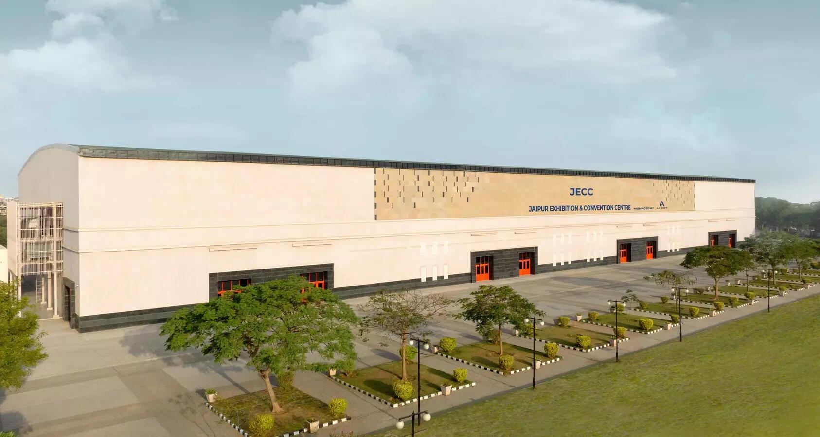 <p>The fascade of the Jaipur Exhibition & Convention Centre.</p>
