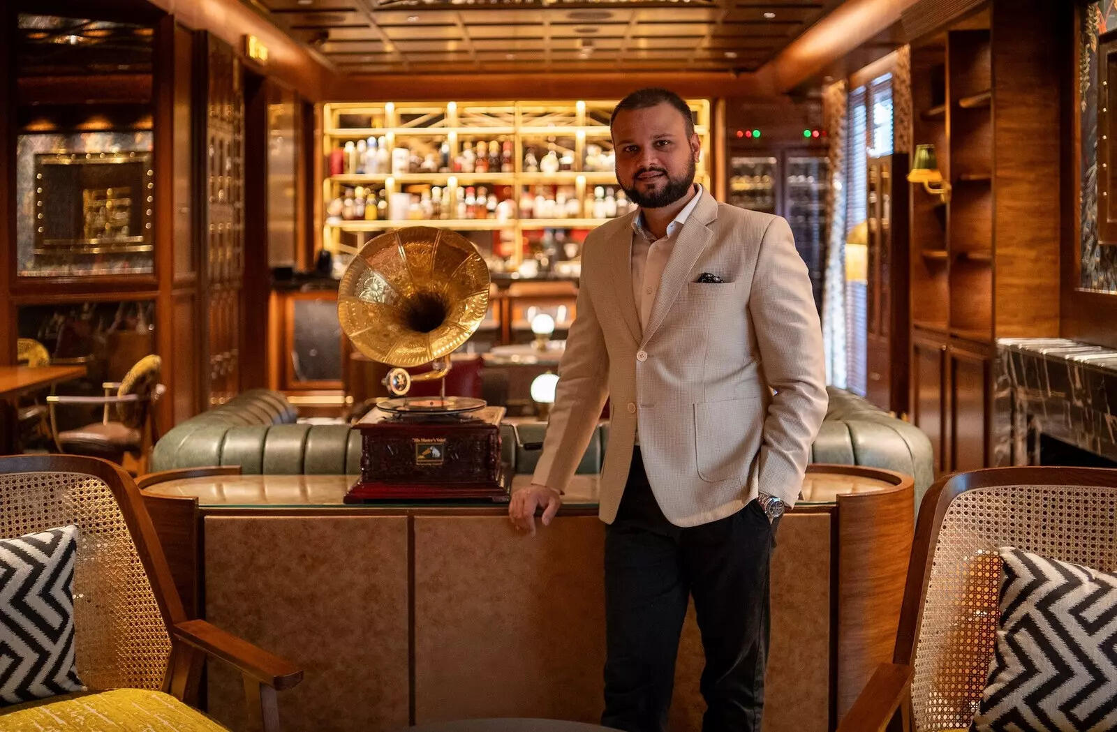 <p>Sohaib Kidwai, general manager, Hyatt Centric Chandigarh poses inside the property's speakeasy PVT LTD. </p>