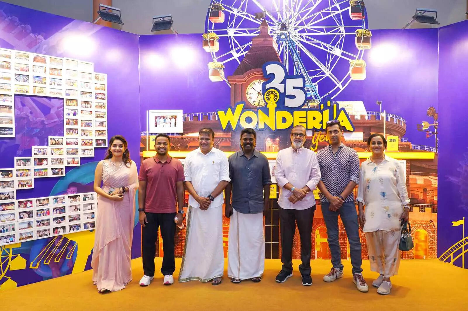 <p>From left, Mahima Nambiar, Basil Joseph, Adv. Srinijin, MLA, Kunnathunaadu, Shri Kochouseph Chittillapilly, Arun Chittillapilly, Sheila Kochouseph Chi</p>