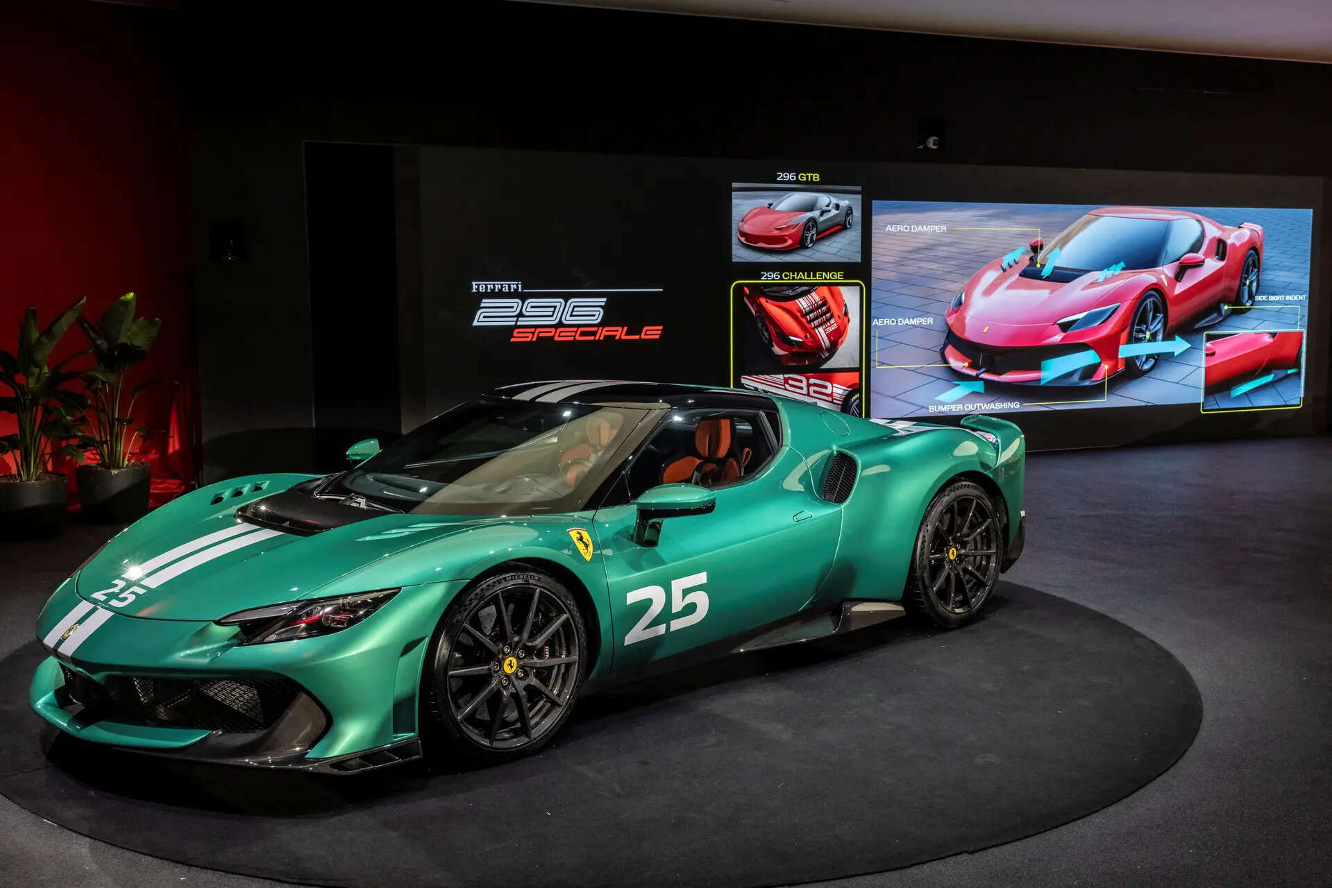 <p>The 296 Speciale packs a three-litre, six-cylinder, 700 horsepower combustion engine. Its electric component adds a further 180 horsepower.</p>