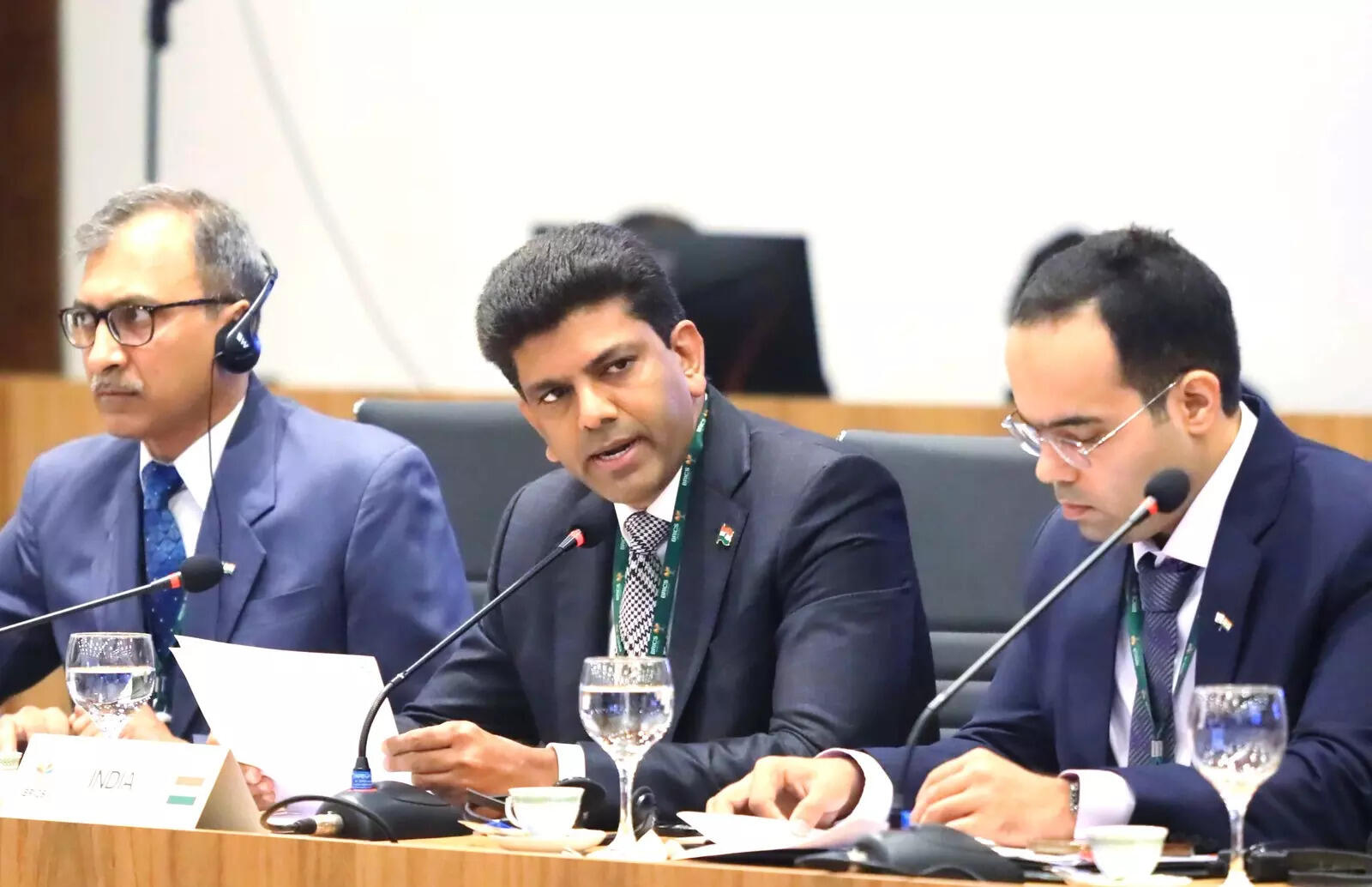 <p>Minister of State for Communications Chandra Sekhar Pemmasani, who is leading the delegation  addresses the 11th BRICS Communications Ministers' Meeting </p>