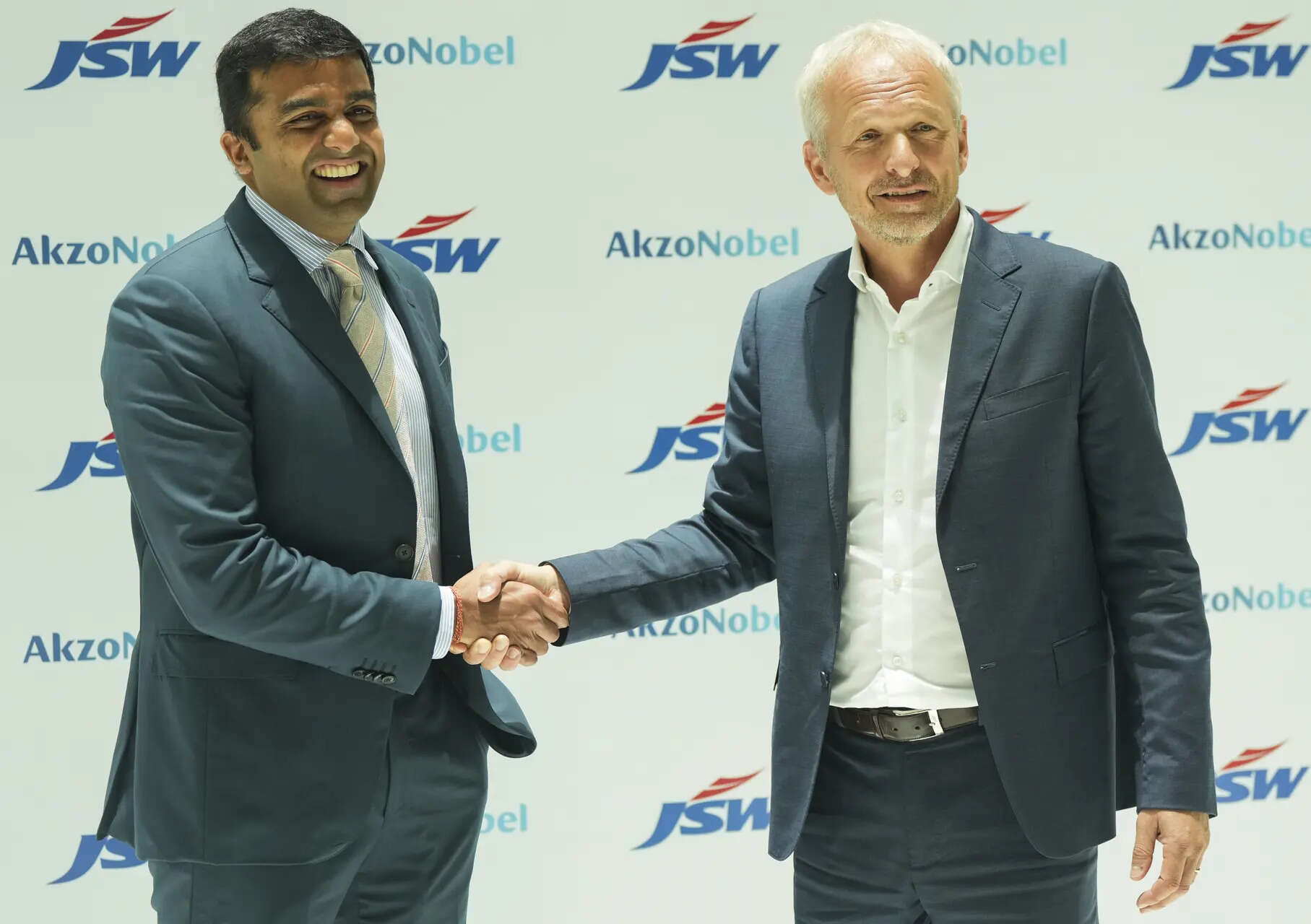 JSW Paints MD Parth Jindal and AkzoNobel CEO Gregoire Poux-Guillaume
