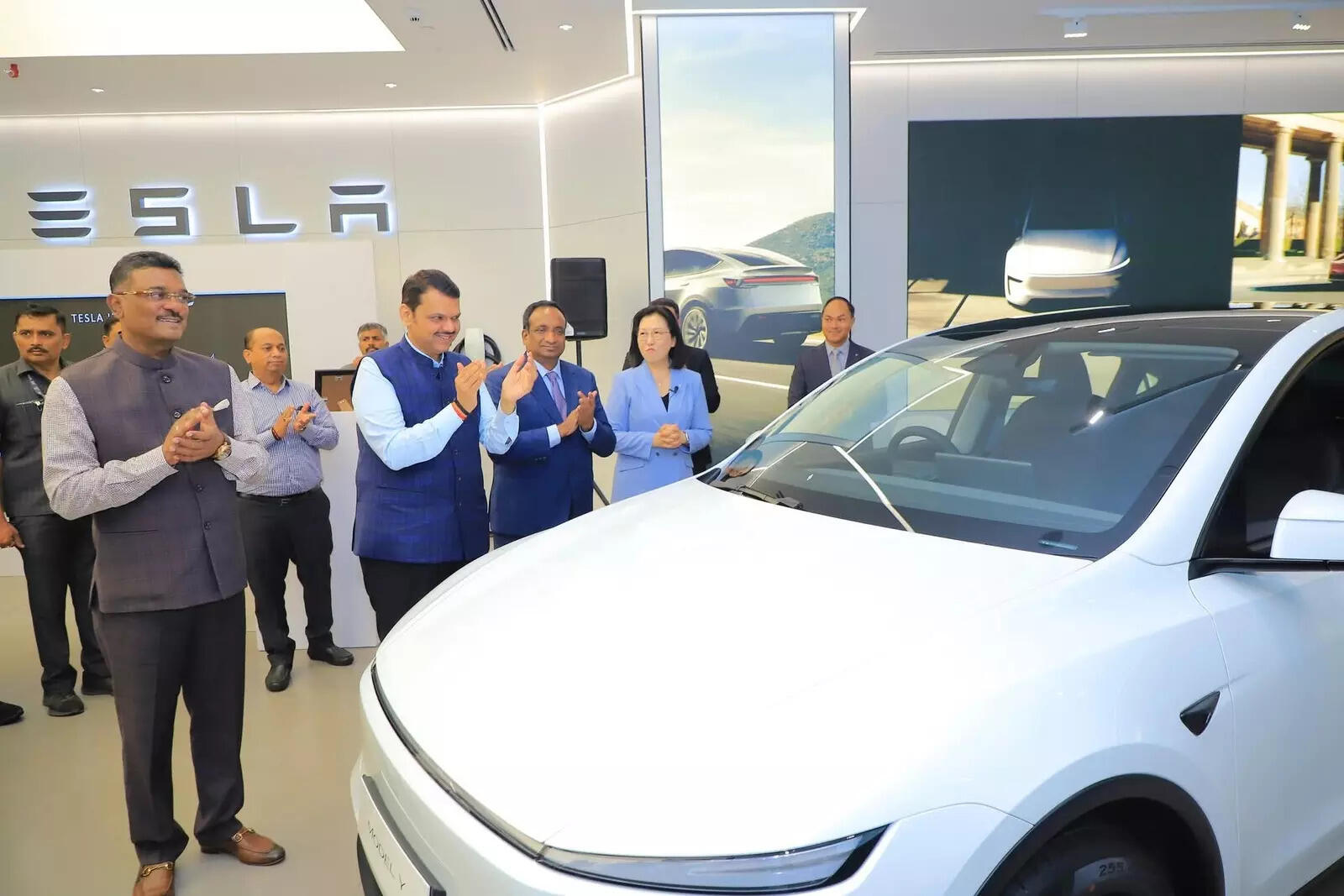 <p>Maharashtra 's Chief Minister Devendra Fadnavis during the inauguration of Tesla’s Experience Centre in the state. </p>