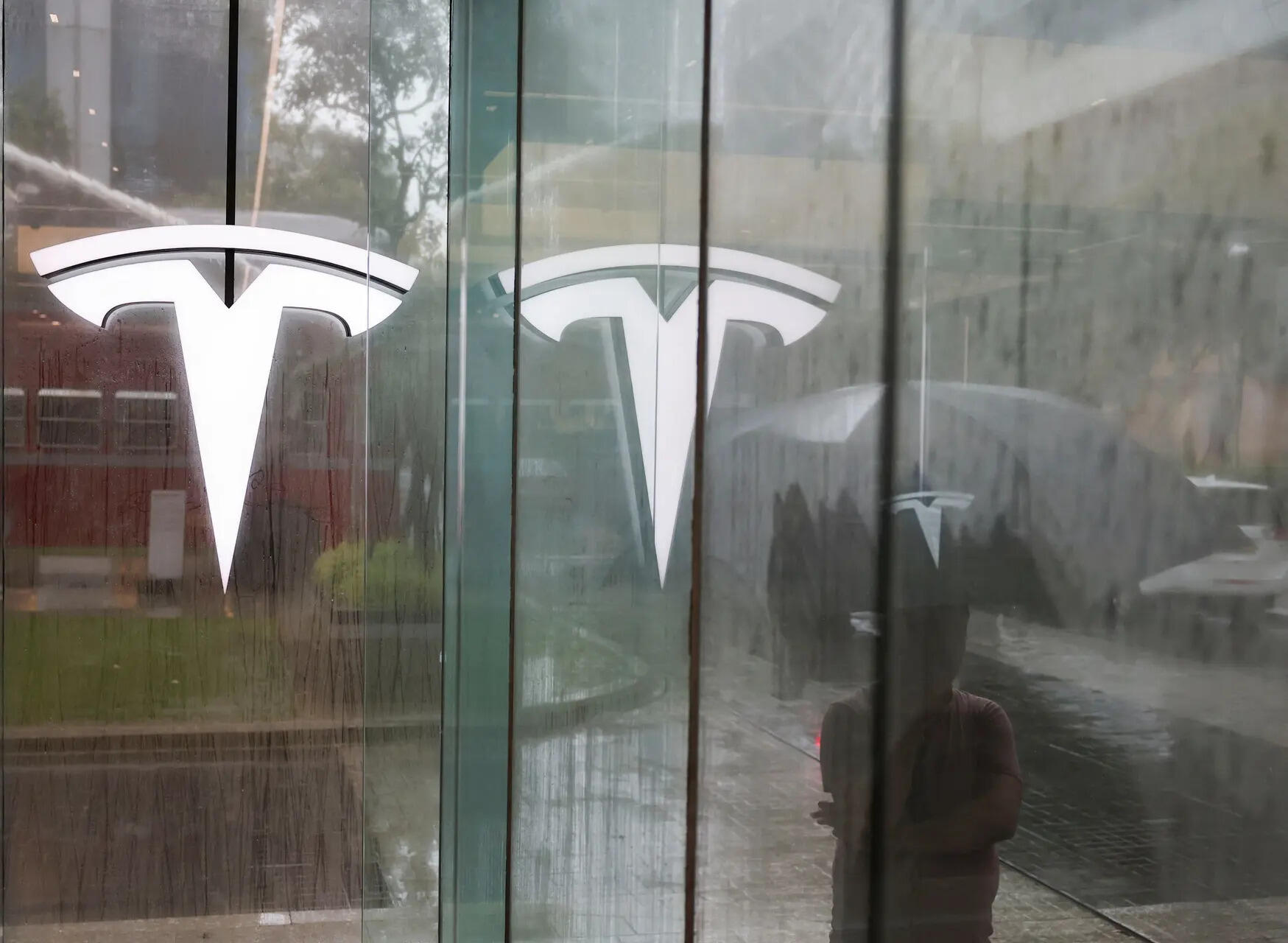 A view shows the TESLA logo at India's first Tesla showroom in Mumbai, India, July 15, 2025. REUTERS/Francis Mascarenhas