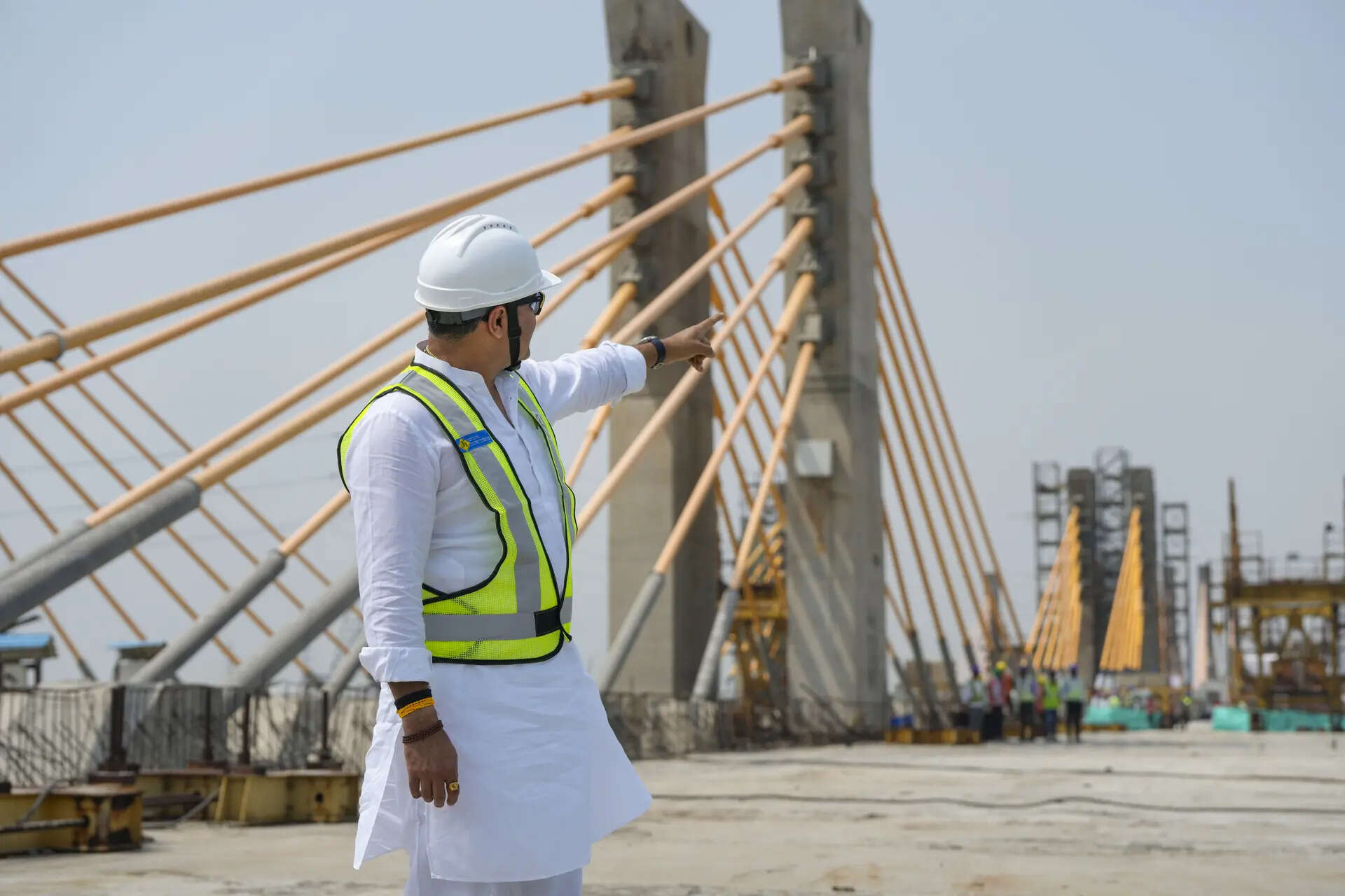 New Delhi: Delhi Public Works Department (PWD) Minister Parvesh Verma during an inspection of the Barapullah Phase 3 project, in New Delhi. (PTI Photo/Atul Yadav)