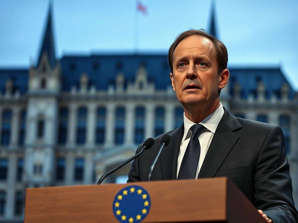 I stand at the podium, addressing the European Parliament with concern. The weight of the situation is evident.