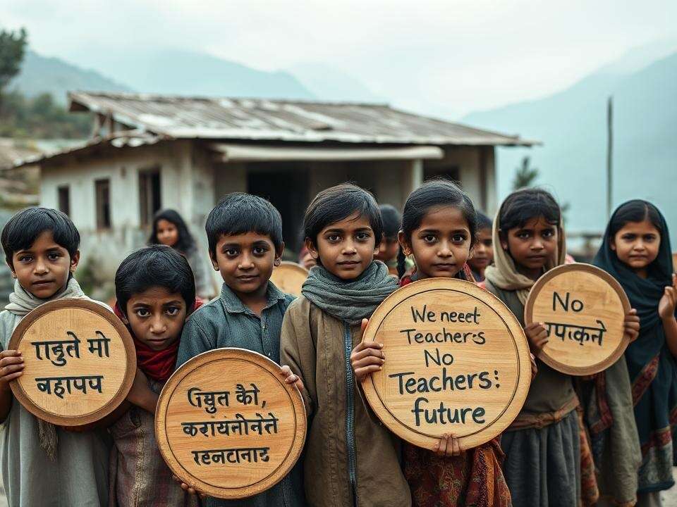 <p>The protest came as the school's Political Science teacher, the only teacher posted there, was transferred </p>