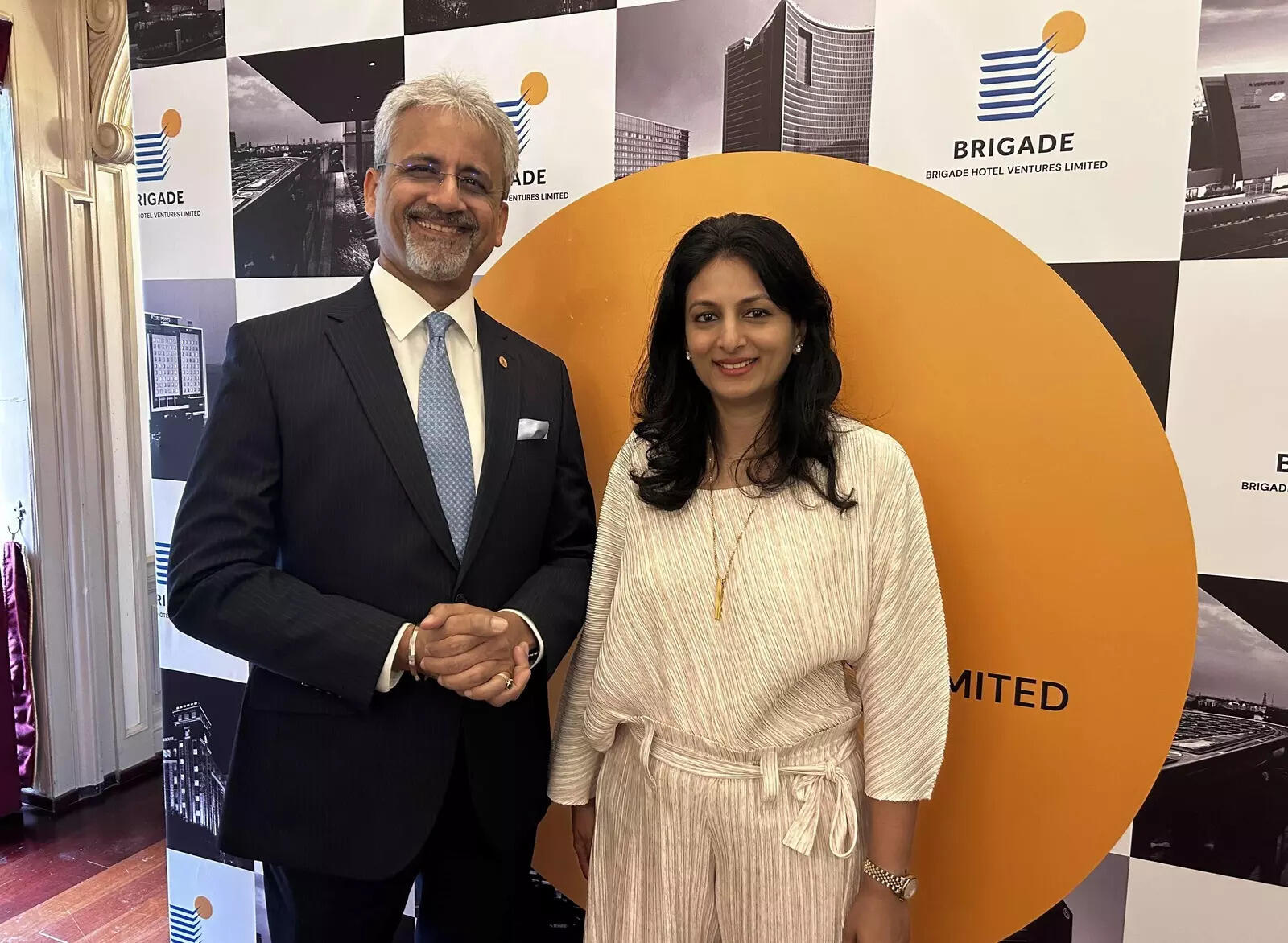 Nirupa Shankar, managing director of Brigade Hotel Ventures Limited flanked to her right by Vineet Verma, the company's non-executive and non-independent director.