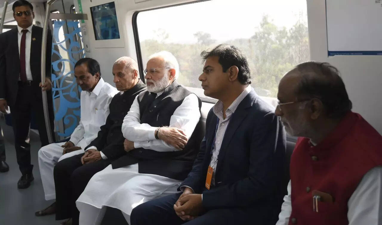 <p>KTR with the Prime Minister Modi in Hyderabad Metro in 2017</p>