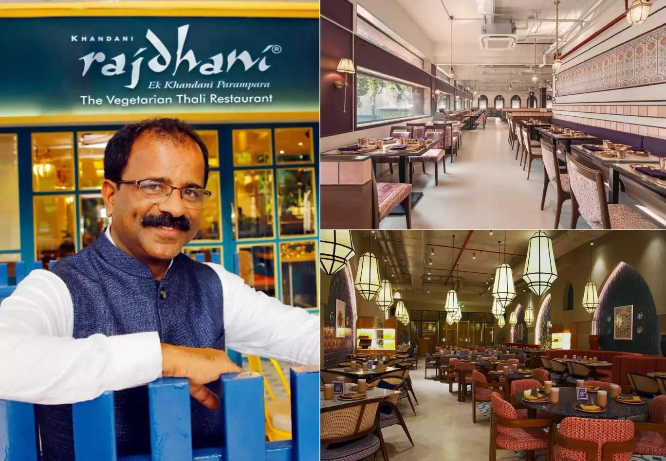 <p>(Right) Aji Nair, CEO of Mirah Hospitality with two of his brand outlets (top left) Rajdhani and (top right) Bayroute. </p>