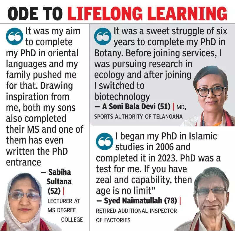 <p>The convocation also celebrated determination that defied age barriers. Sabia Sultana (52), a lecturer at MS Degree College, Yakutpura, received her PhD in Oriental Languages. </p>