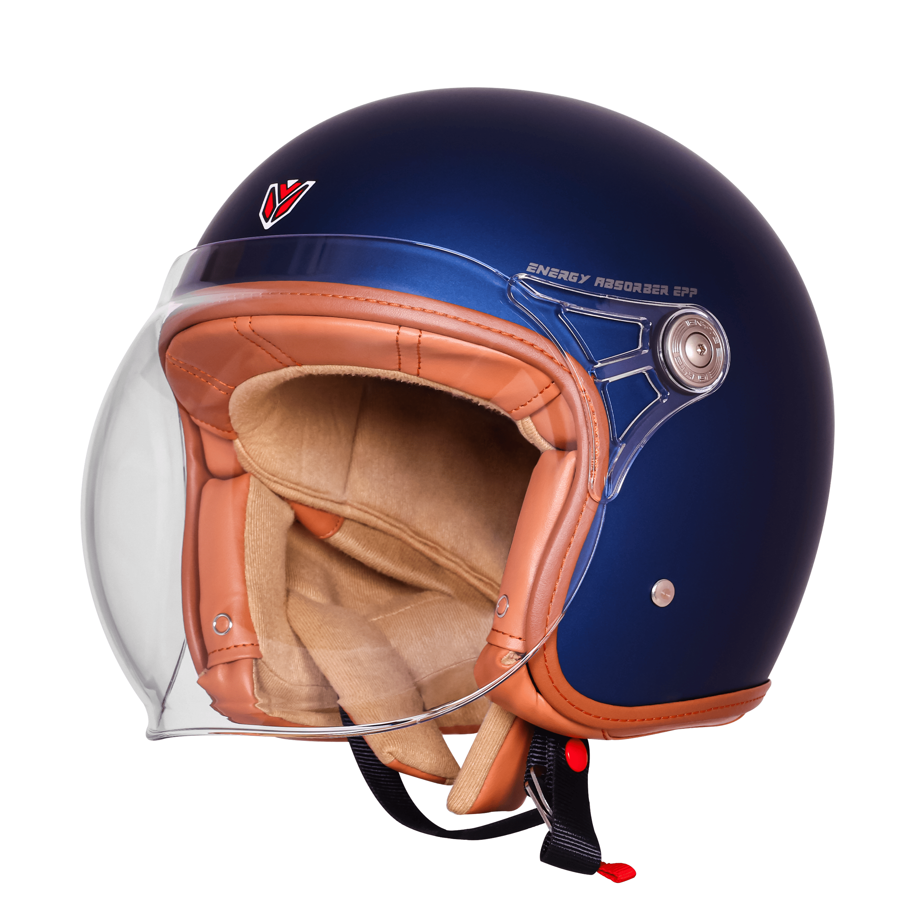 <p>The helmet is equipped with a high-impact ABS shell, professional Double D-Ring buckle system, and a bubble visor with UV protection and scratch resistance. </p>