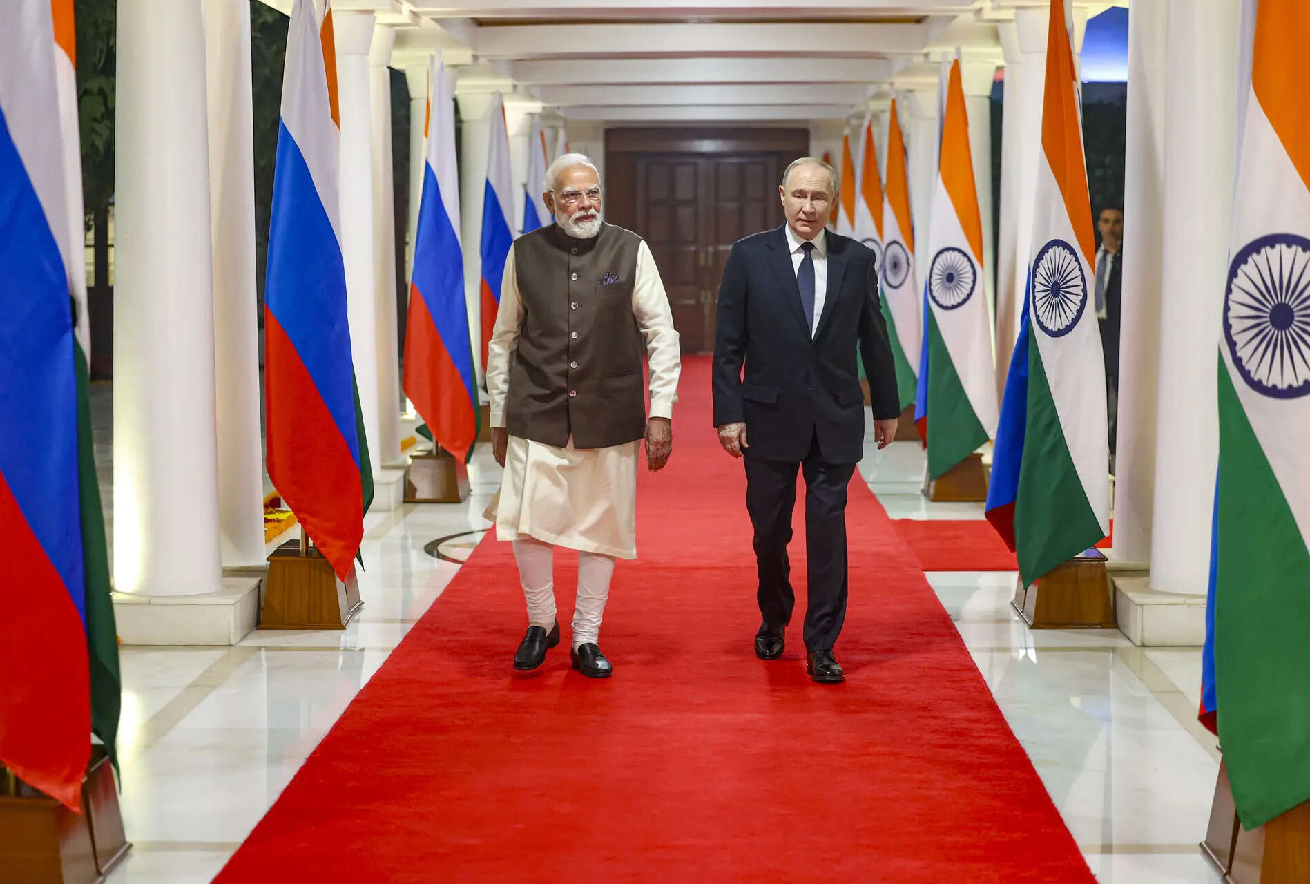 <p>Prime Minister Narendra Modi and Russian President Vladimir Putin met for a private dinner. </p>
