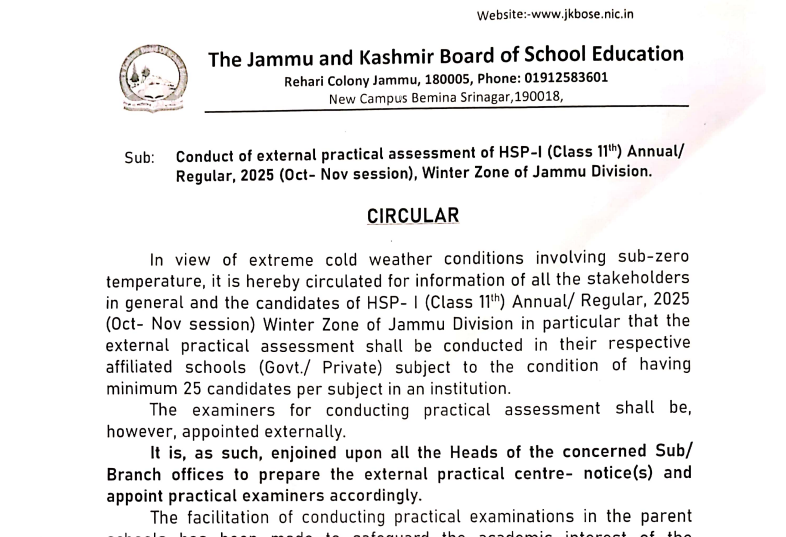 <p>JKBOSE has directed the Heads of all concerned Sub/Branch offices to prepare external practical centre notices accordingly</p>
