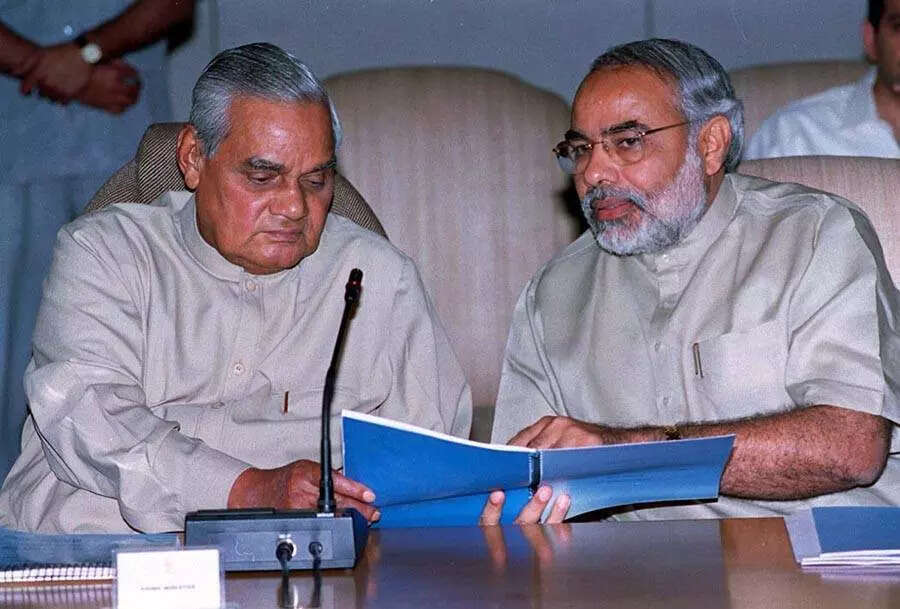 Narendra Modi and Atal Bihari Vajpayee on March 27, 2002