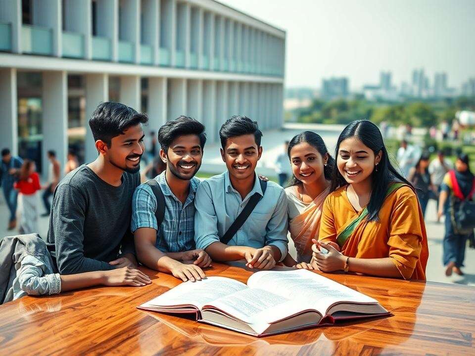 Diverse students collaborate, fostering a bright future for India as a leading global education destination.