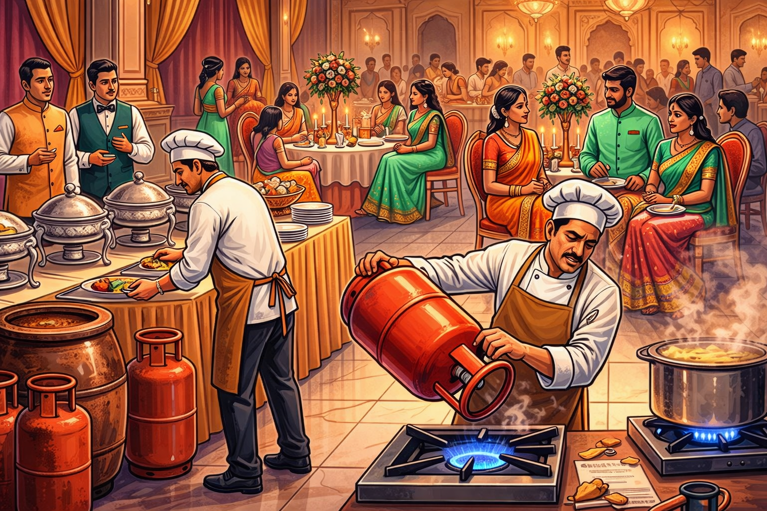 <p>India faces widespread disruption as tight LPG supplies impact major events. Weddings and iftar parties are being affected. </p>