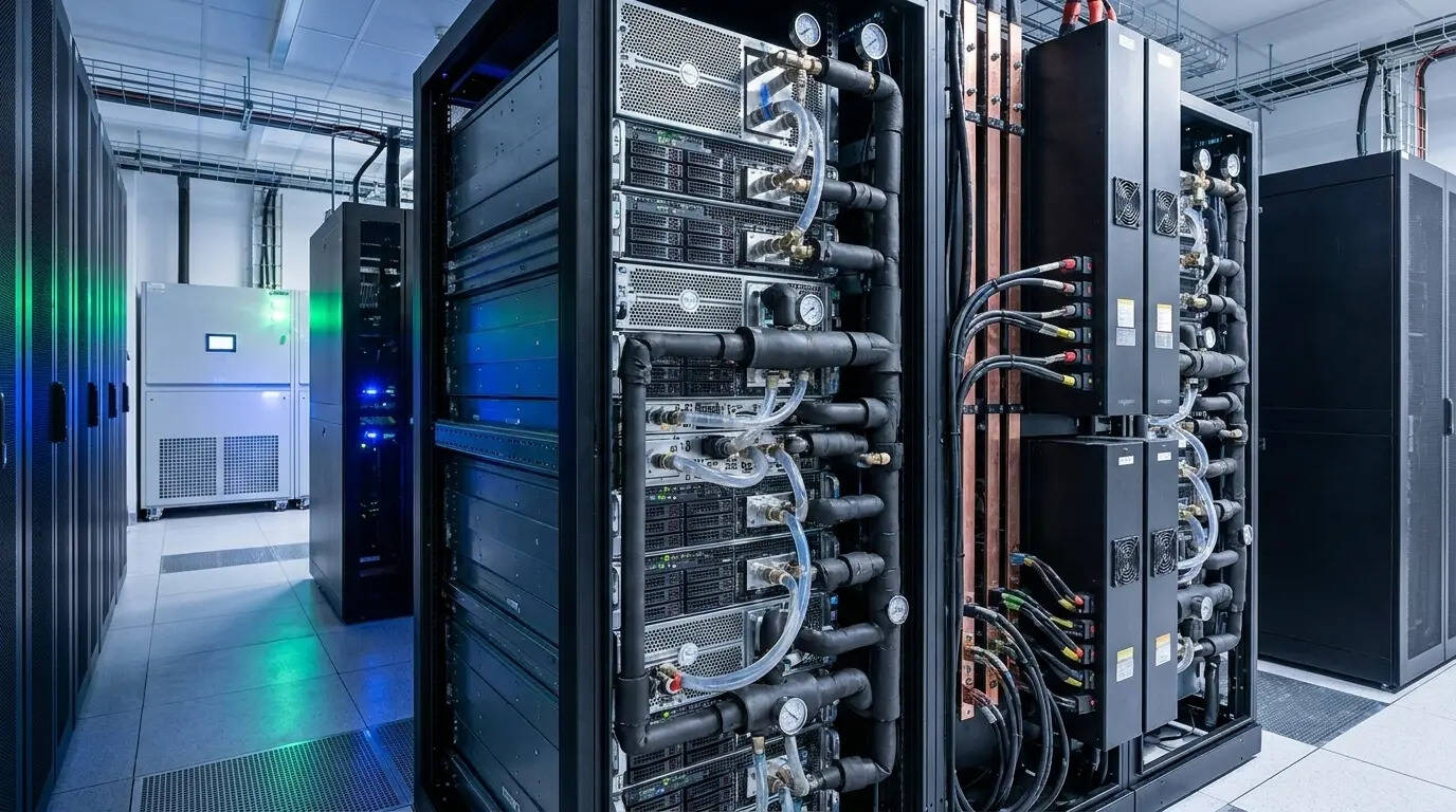 Row of AI server racks in a data center
