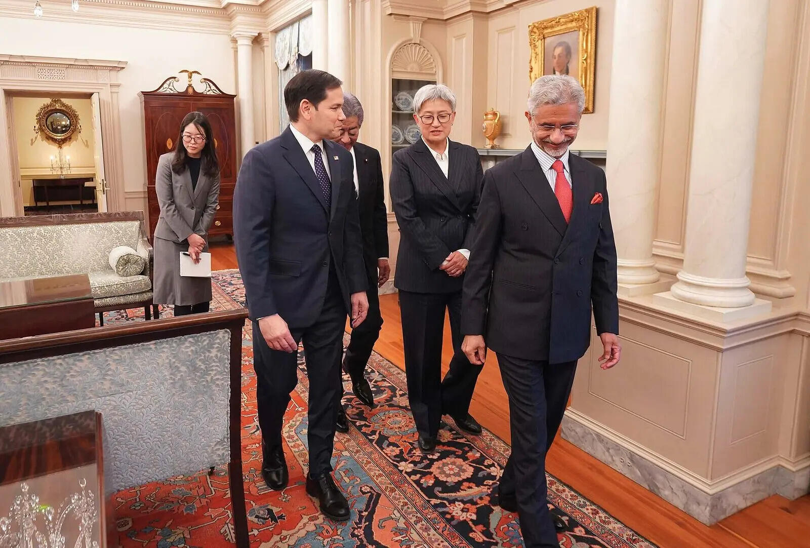 <p>Quad Foreign Ministers (Rubio, Jaishankar, Wong and Takeshi) meet right after Second inauguration of Donald Trump on 21st January 2025 in Washington, DC</p>