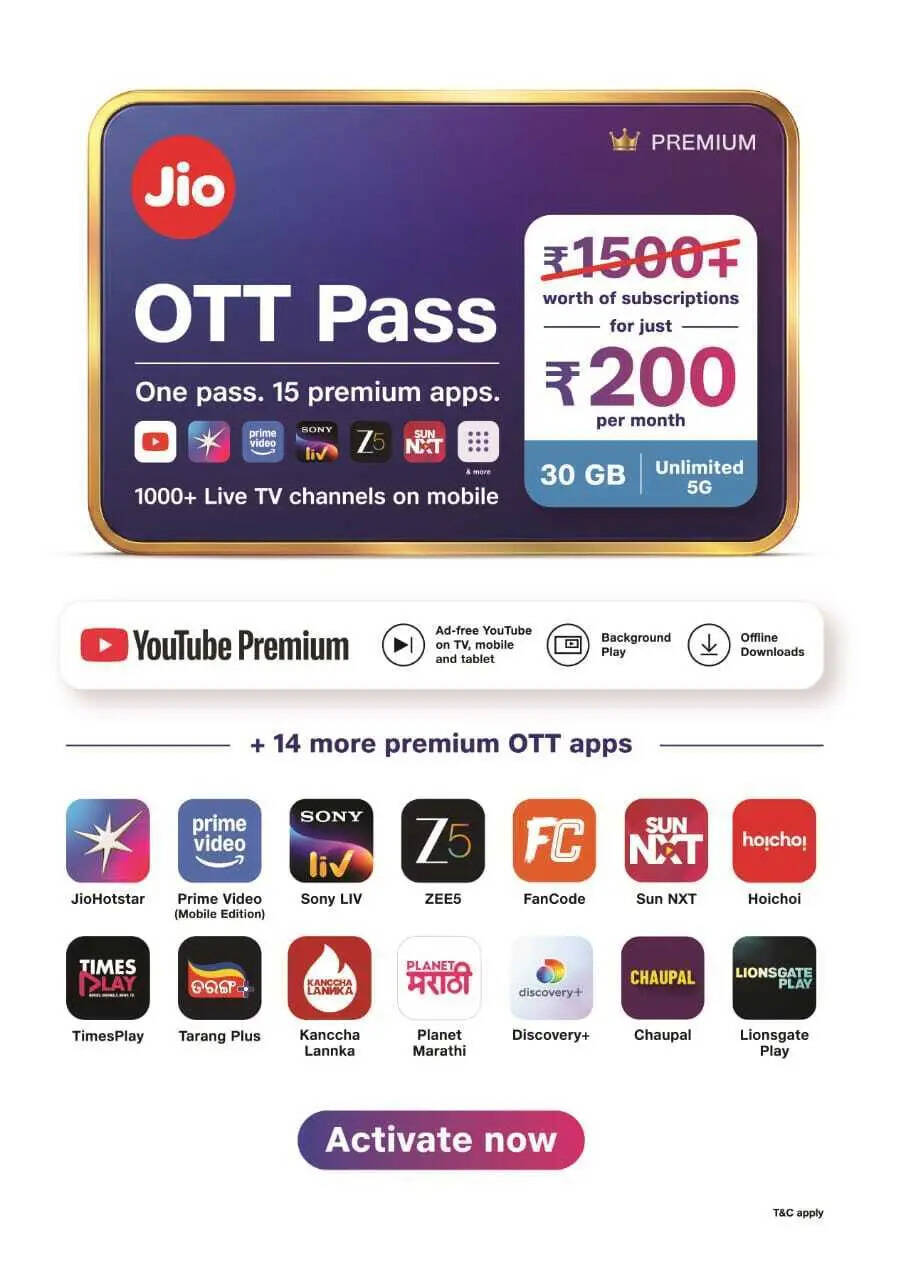 Jio 5G: Reliance Jio Unveils Affordable ₹200 OTT Pass with Unlimited 5G and  Premier Apps, ETTelecom