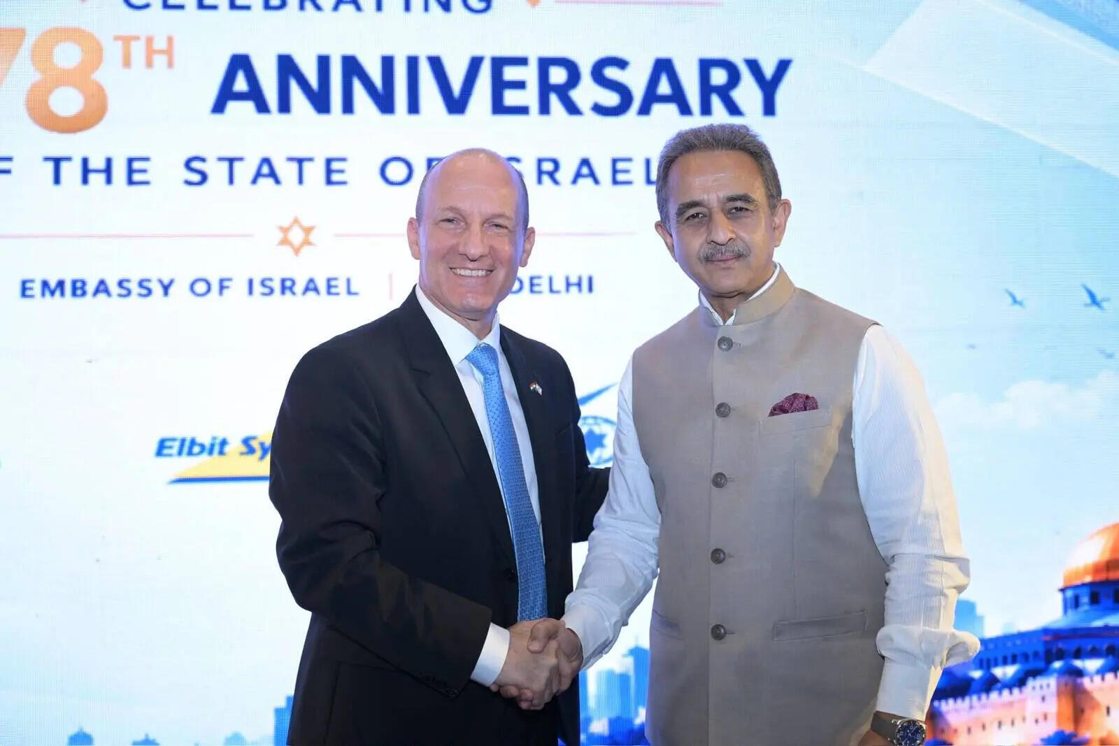 <p>Reuven Azar, Ambassador of Israel to India, and Kirti Vardhan Singh, Minister of State for External Affairs, at the reception commemorating Israel's 78th Independence Day.</p>