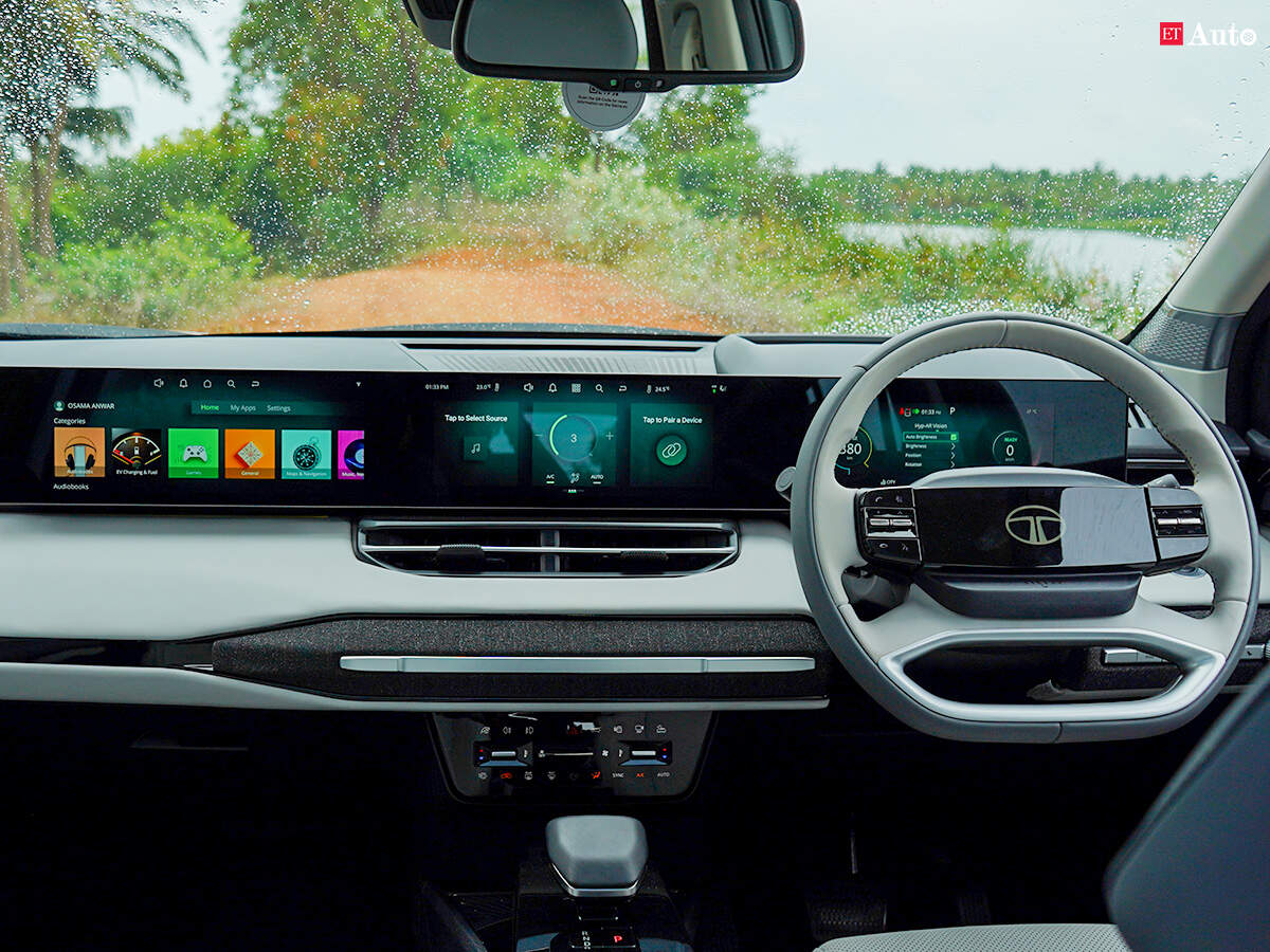 

<p>The cabin makes a strong first impression with its triple-screen dashboard and spacious layout.</p>
<p>“/><figcaption class=