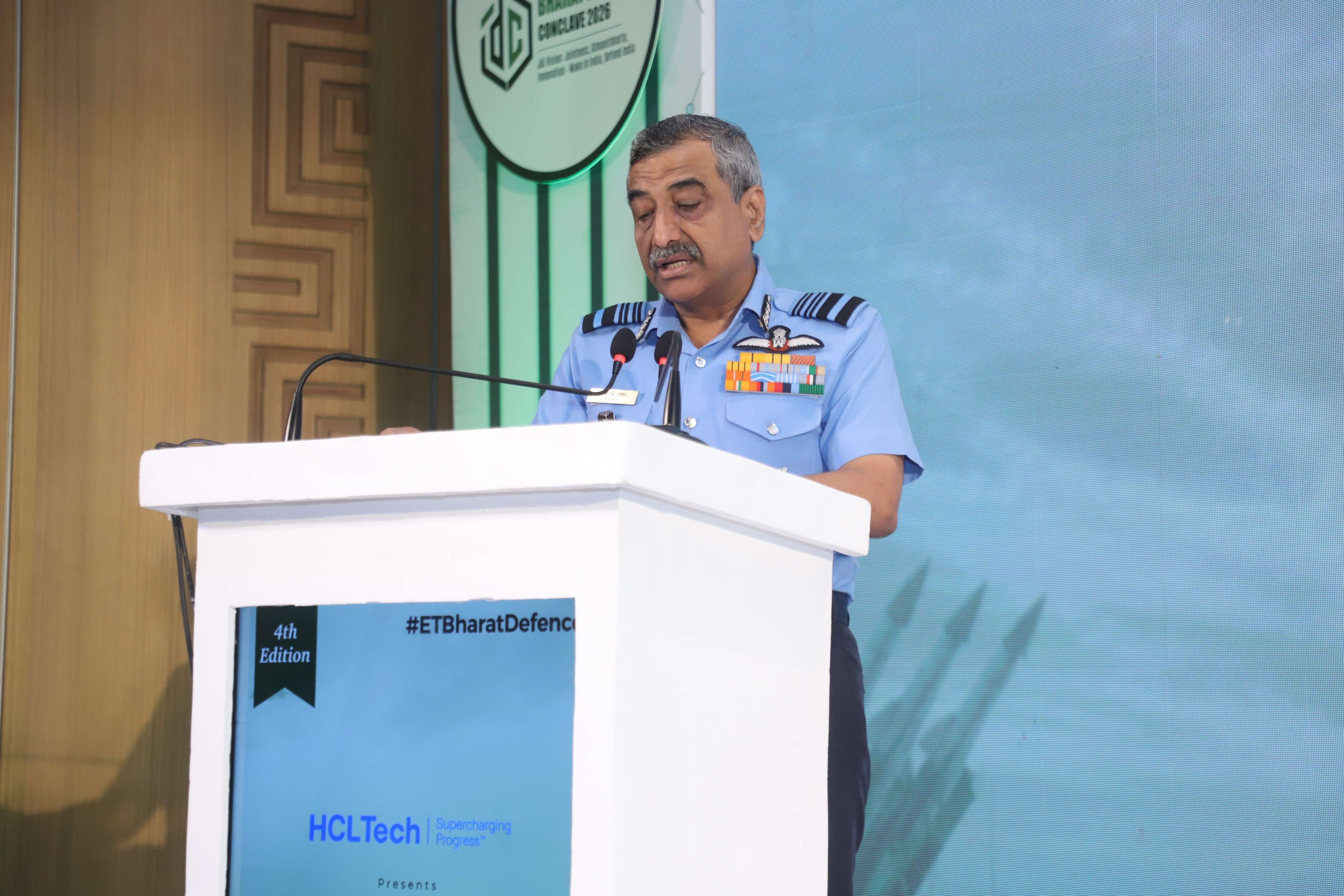 Air Marshal Ashutosh Dixit, Vice Chief of the Air Staff, addresses the Bharat Defence Conclave 2026 in New Delhi.