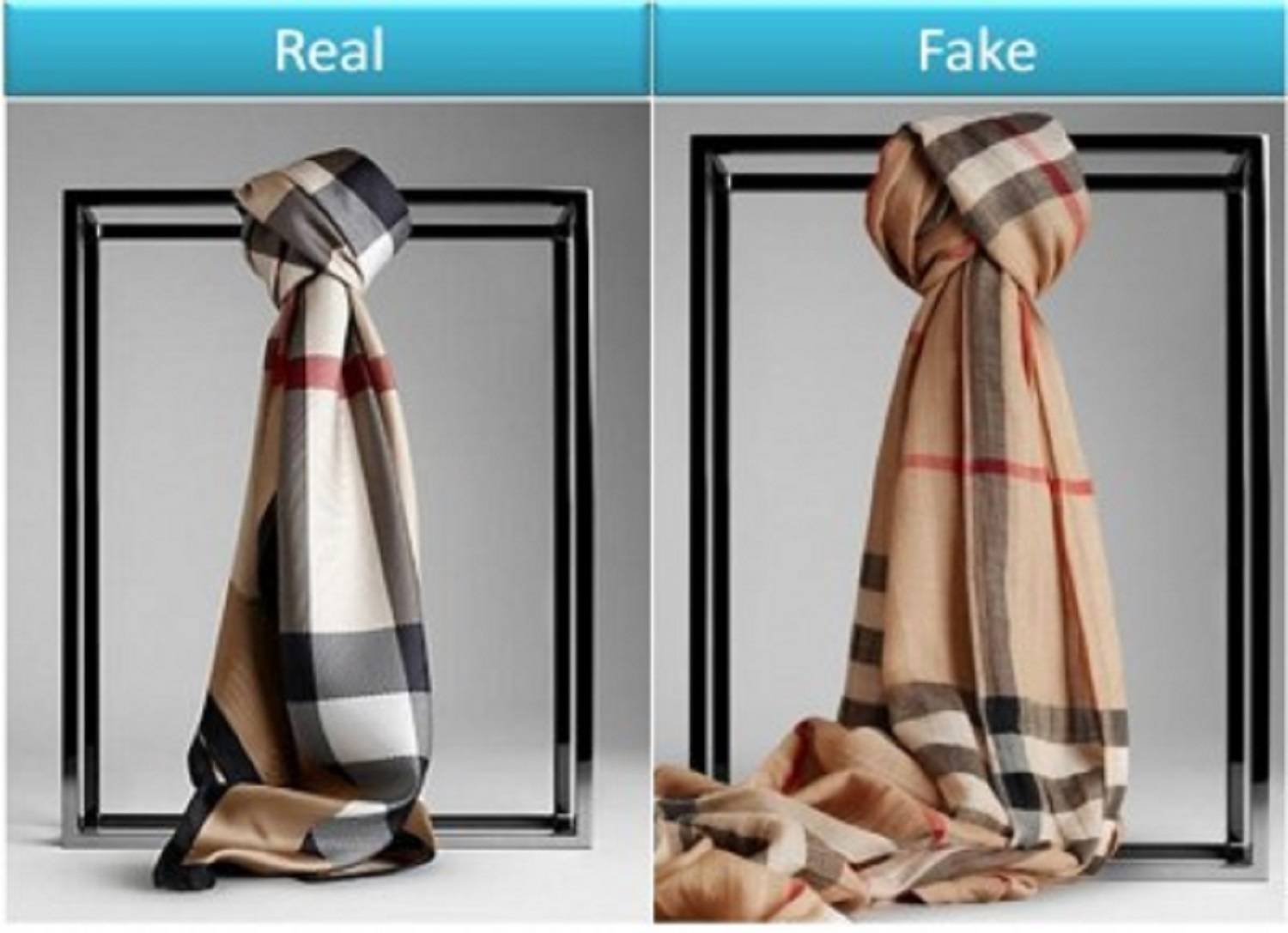 Difference between genuine and fake luxury products - Burberry scarves