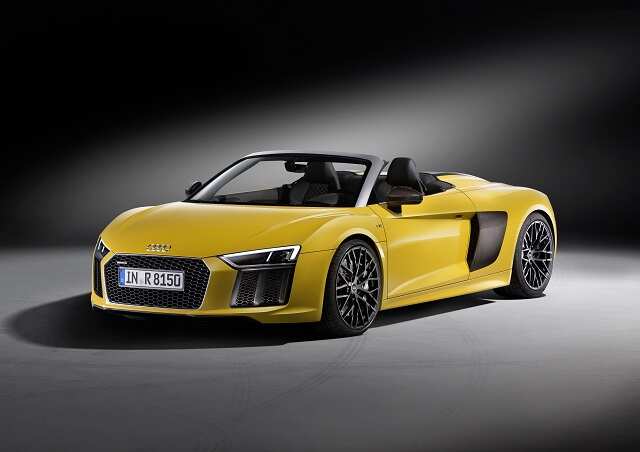 Audi R8 Spyder V10 イエロー New Audi R8 Spyder V10 debuts at New York International Auto Show