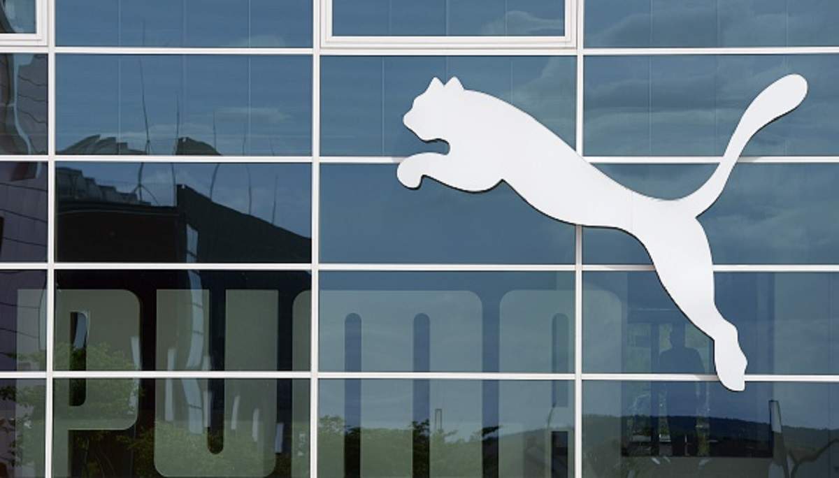 puma brand logo, a sign above the entrance to the company's brand store for  the production of sportswear and accessories. Krasnoyarsk, Russia, May 15  Stock Photo - Alamy