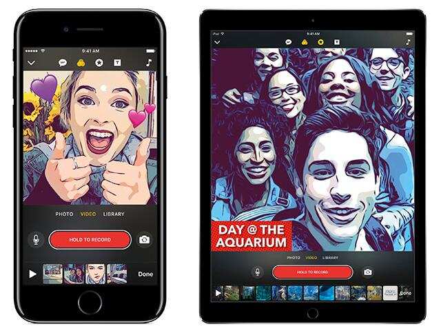 A combination of screen images shows Apple's Clips, a new app that lets users create expressive videos on iPhones and iPads.